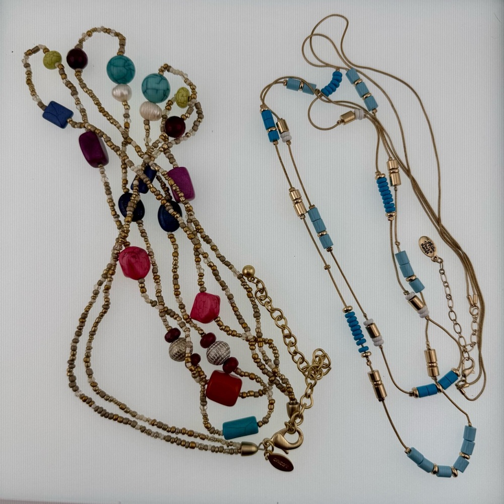 Chico's Vibrant Multicolor Glass and Stone Gold Necklace Set (2 bundle)